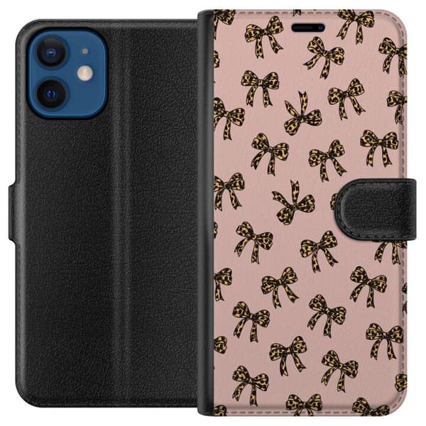 Kompatibel Tegnebogsetui til Apple iPhone 12 Leopardrosetter mønster lyserød baggrund leopardmønstrede sløjfer sød mode piget retrodesign mønster