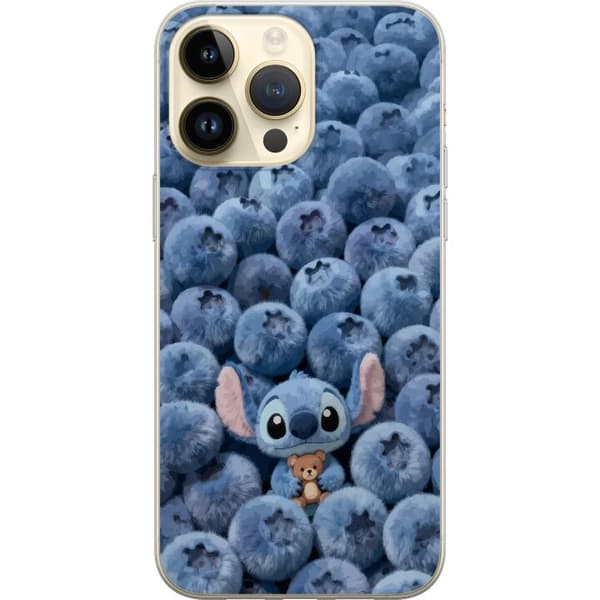 Kompatibelt Mobildeksel til Apple iPhone 14 Pro Max Søt fluffy blå figur med liten bamse blant myke blåbær blå