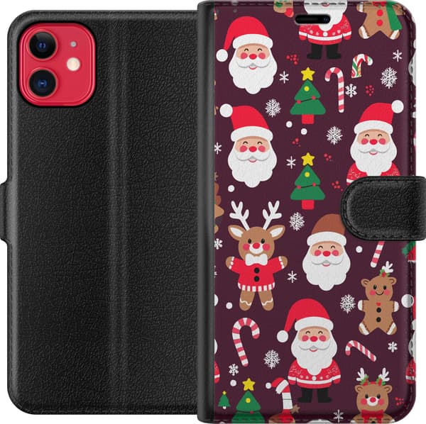 Kompatibelt Plånboksfodral till Apple iPhone 11 Christmas Pattern julmönster med tomtar renar och pepparkakor i tecknad vinterstil