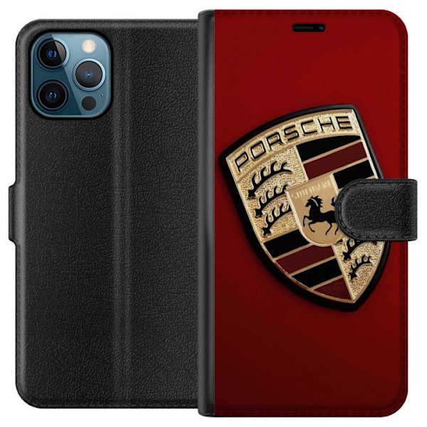 Apple iPhone 12 Pro Max Tegnebogsetui Mobil etui med stilfuld Porce-logo i sort og hvid