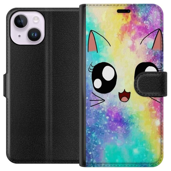 Kompatibelt Lommeboketui til Apple iPhone 14 Søt Katt Galakse