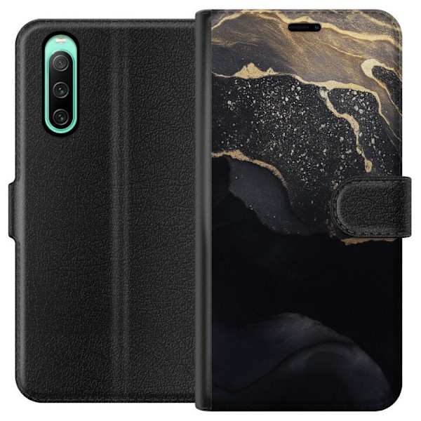 Sony Xperia 10 IV Tegnebogsetui Sort guld abstrakt