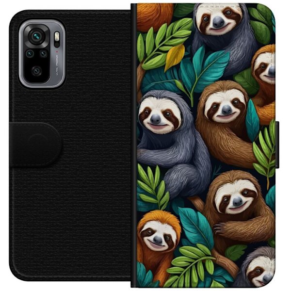Xiaomi Redmi Note 10S Tegnebogsetui Sengångarstil - afslappet motiv med sød dovendyr