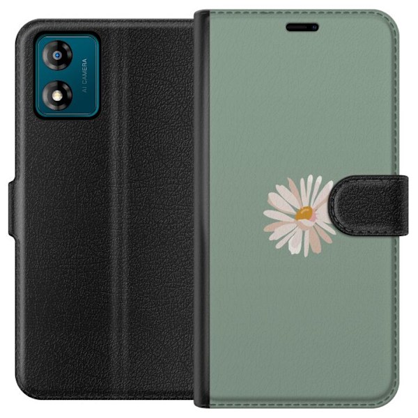 Motorola Moto E13 Lompakkokotelo Vihreä Minimalikukka - tyylikäs kukka vihreällä taustalla
