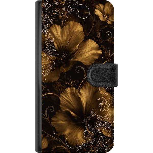 Kompatibelt Plånboksfodral till Xiaomi Redmi Note 15 Pro Guldfärgade blommor guld