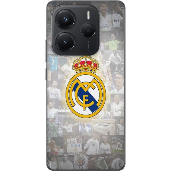 Xiaomi Redmi Note 14 Läpinäkyvä kuori Real Madrid -emblem Jalkapallokerho Tunnuksella Valkoinen Kulta Design Mestarien Liiga Mestari La Liga Fanit