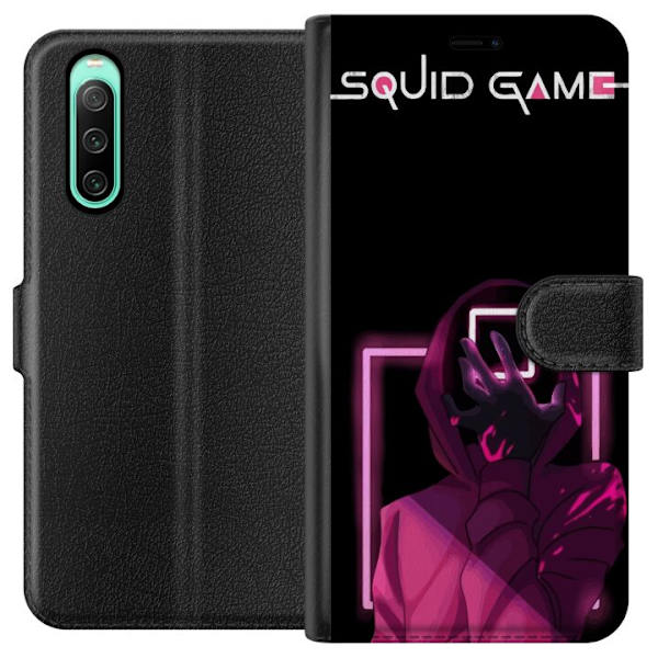 Sony Xperia 10 IV Lompakkokotelo Squid Game Teema Suosittu Sarja Motiivi Graafinen Ikoninen Suunnittelu Aasialainen Popkulttuuri Jännitys Draama