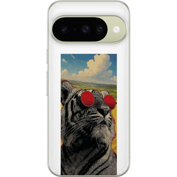 Kompatibelt Mobildeksel til Google Pixel 11 Cool tiger med røde solbriller i popkunststil grå