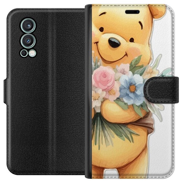 OnePlus Nord 2 5G Tegnebogsetui Nalle Puh med blomster - klassisk børnefavorit i en blomstrende forårs miljø