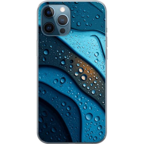 Kompatibelt Mobildeksel til Apple iPhone 12 Pro Blå abstrakte bølger med glitrende vanndråper i moderne grafisk design blå