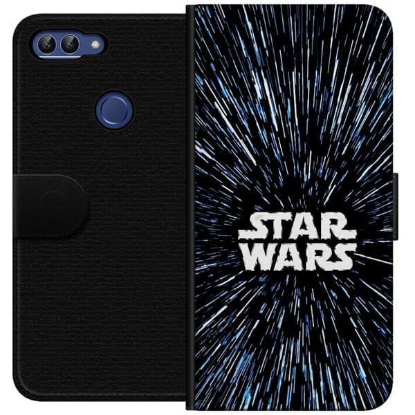 Kompatibel Tegnebogsetui til Huawei P smart Star Wars-logo med hyperspace-stjerner i ikonisk sci-fi-design sort