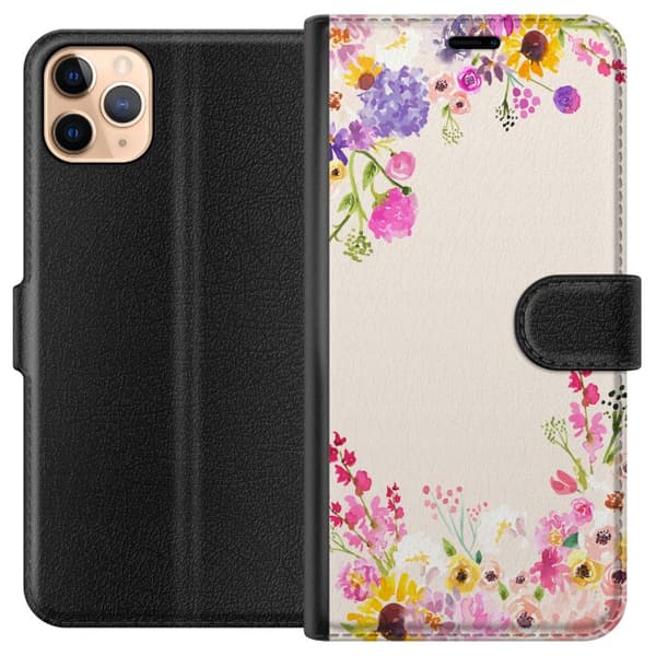 Kompatibel Tegnebogsetui til Apple iPhone 11 Pro Max Blommig akvarellram