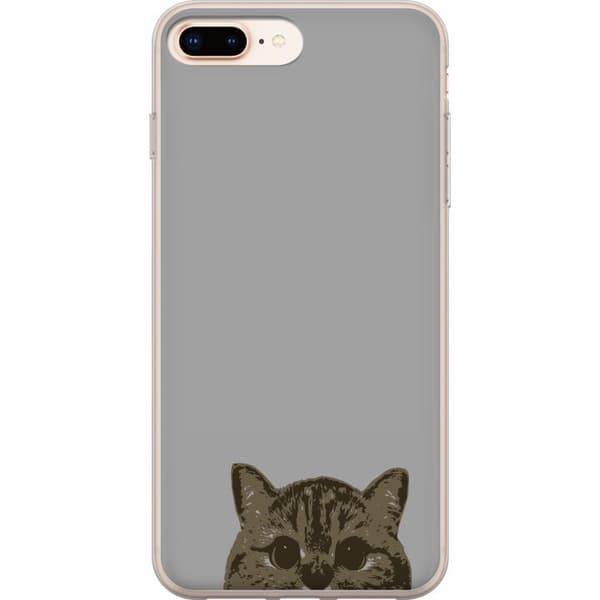 Kompatibelt Mobilskal till Apple iPhone 8 Plus Grå Kattblick – stilren kattdesign med grå bakgrund