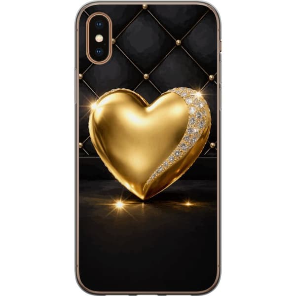 Kompatibelt Mobildeksel til Apple iPhone XS Max Gyldent hjerte med diamantkant