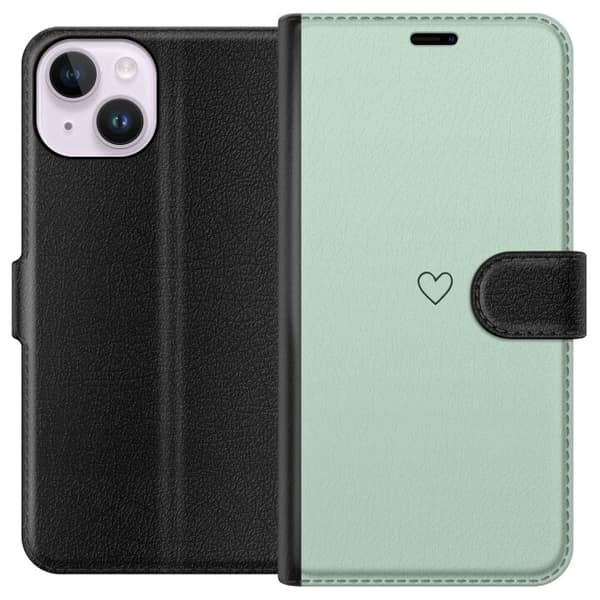 Kompatibel Tegnebogsetui til Apple iPhone 15 Hjerte Grøn