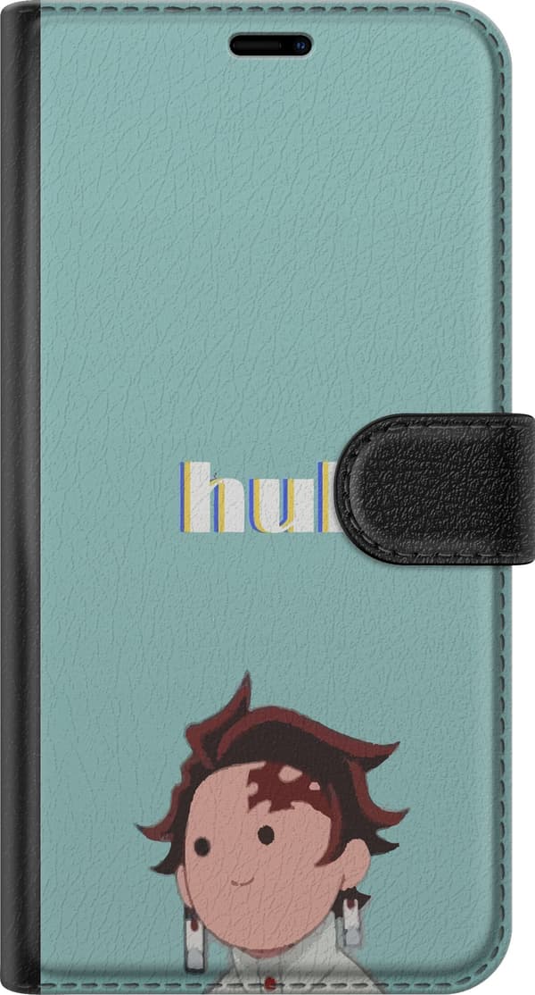 Kompatibel Tegnebogsetui til Apple iPhone 8 Plus Minimalistisk tegnet dreng med teksten "huh" mod en turkis baggrund blå