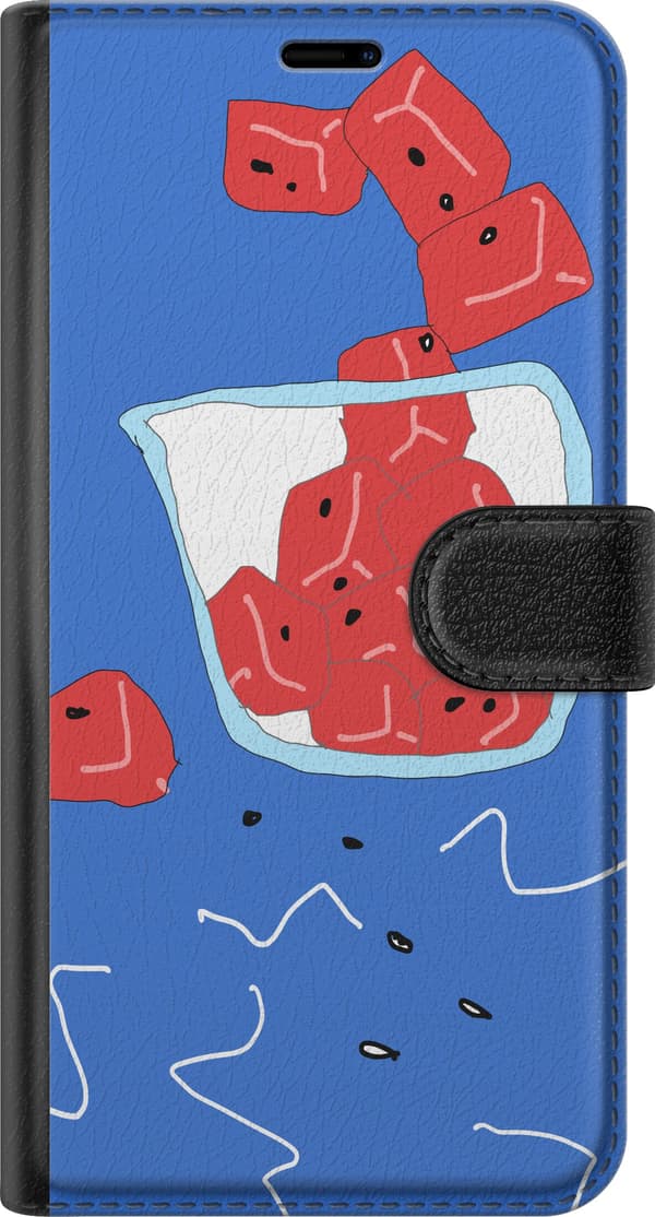 Kompatibel Tegnebogsetui til Apple iPhone 7 Plus Legesygt håndtegnet motiv med røde isterninger i et glas mod en klarblå baggrund og hvide linjer blå