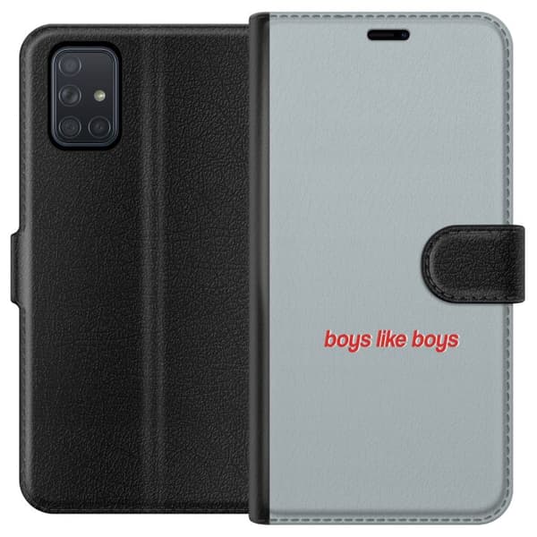 Kompatibelt Plånboksfodral till Samsung Galaxy A71 Boys Like Boys text grå