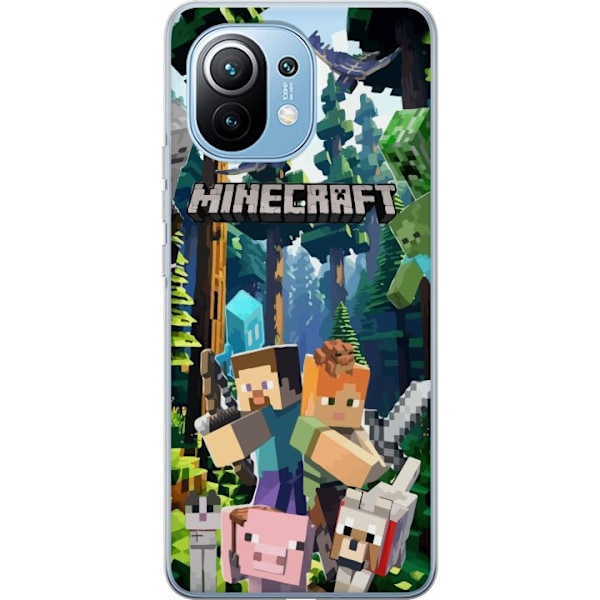 Xiaomi Mi 11 Läpinäkyvä kuori Minecraft-matkapuhelinkotelo metsällä ja pikselityylisillä hahmoilla