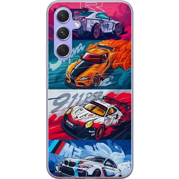 Samsung Galaxy A54 Läpinäkyvä kuori Nopeat Autot - Piirretty Kuvio Toiminnalla