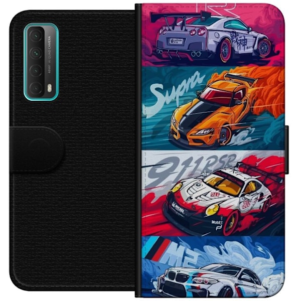 Huawei P smart 2021 Lompakkokotelo Nopeat Autot - Piirretty Ku