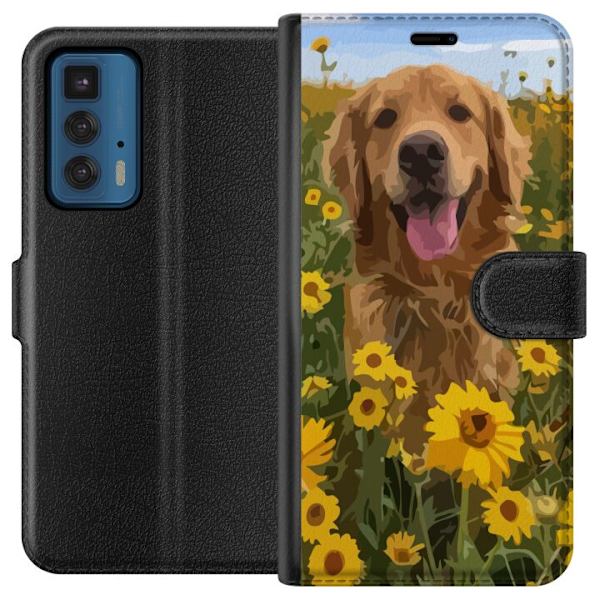 Motorola Edge 20 Pro Tegnebogsetui Golden Retriever Solrosmark Hundemotiv Natur Sommer Design Populær Hunderace Familiefavorit