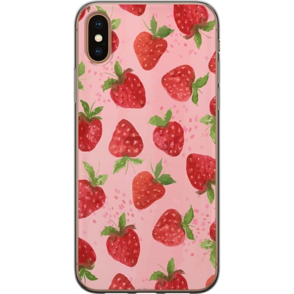 Apple iPhone XS Genomskinligt Skal Strawberry Dreams – jordgubbsmönster i retrostil