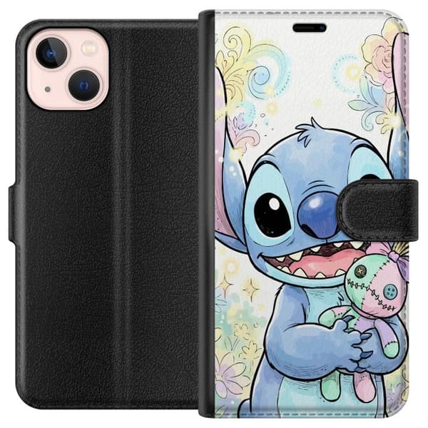 Kompatibel Tegnebogsetui til Apple iPhone 13 mini Stitch holder en lille patchworkdukke blandt pastelfarvede blomster og glitrende mønstre