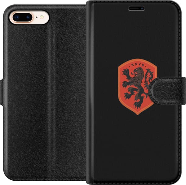 Kompatibel Tegnebogsetui til Apple iPhone 8 Plus Orange skjold med sort heraldisk løve mod sort baggrund sort