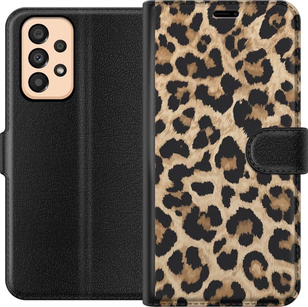 Kompatibelt Plånboksfodral till Samsung Galaxy A33 5G Bruna leopardfläckar brun