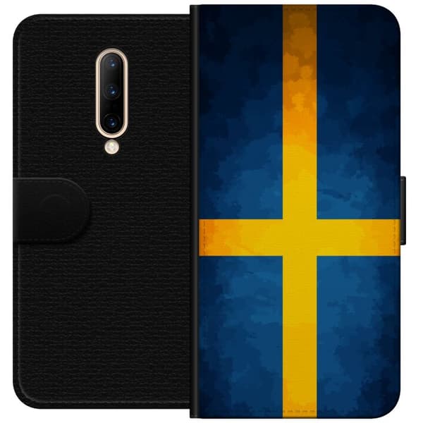 Kompatibelt Plånboksfodral till OnePlus 7 Pro Svenska flaggan blå