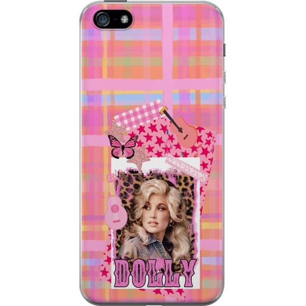Kompatibelt Mobilskal till Apple iPhone 5 Dolly Parton rosa countrycollage med gitarr rosa