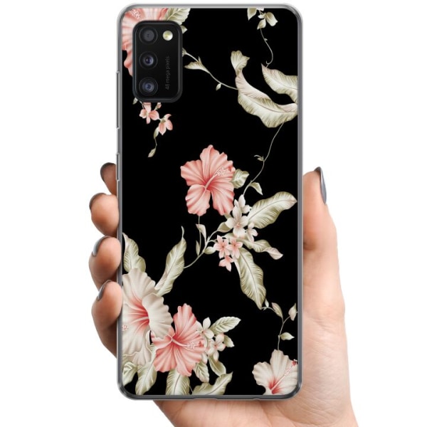 Samsung Galaxy A41 TPU Mobilcover Blomstermønster Sort