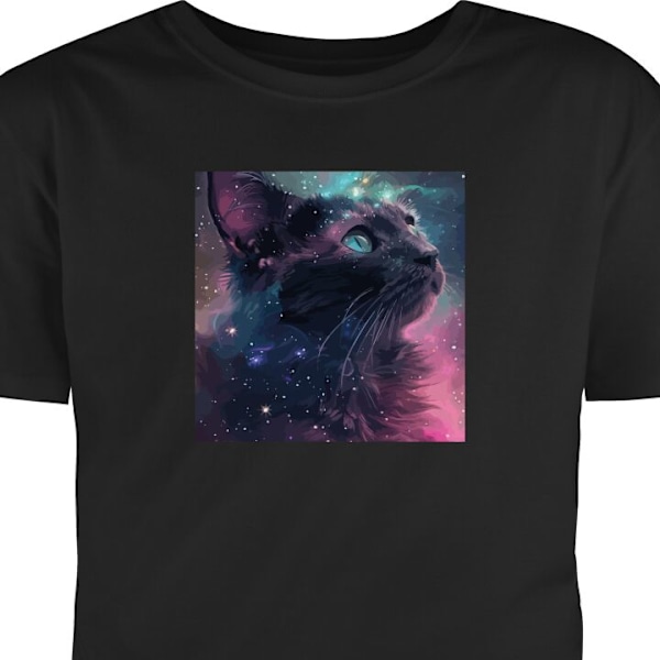 Barn-T-shirt | Bekväm T-shirt för Barn Katten i Galaxen svart 3-4 År