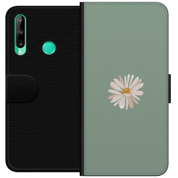 Huawei P40 lite E Lompakkokotelo Vihreä Minimalikukka - tyylikäs kukka vihreällä taustalla