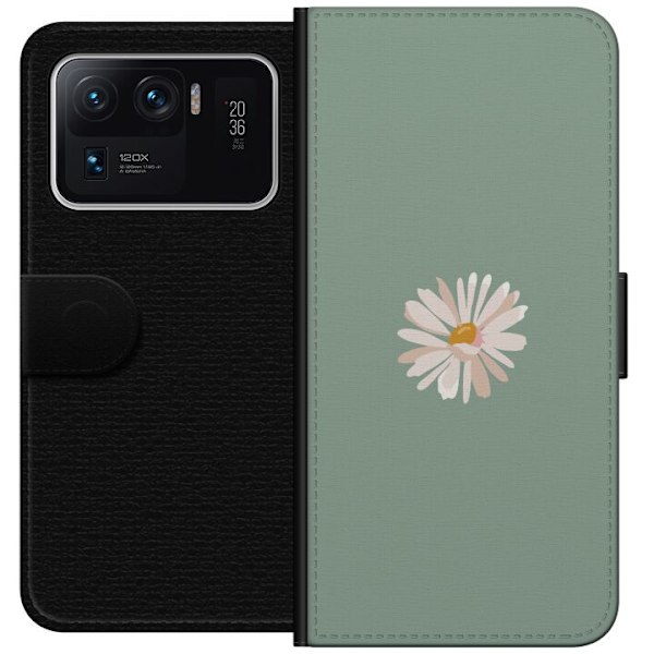 Xiaomi Mi 11 Ultra Plånboksfodral Grön Minimalblomma – stilren blomma på grön bakgrund