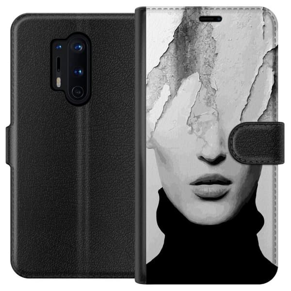 Kompatibel Tegnebogsetui til OnePlus 8 Pro Abstrakt ansikte i svartvitt grå