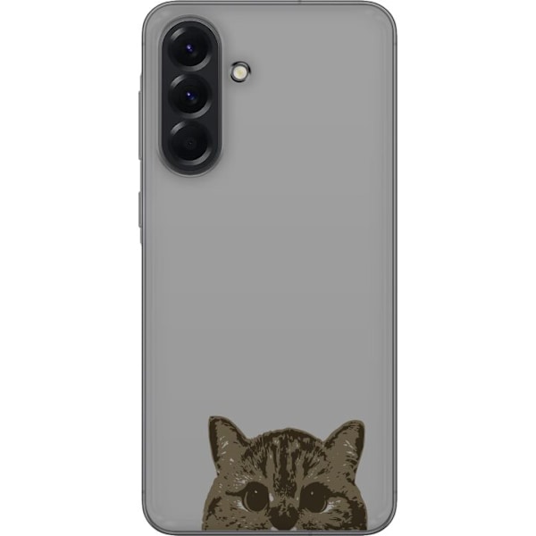 Samsung Galaxy A56 Genomskinligt Skal Grå Kattblick – stilren kattdesign med grå bakgrund