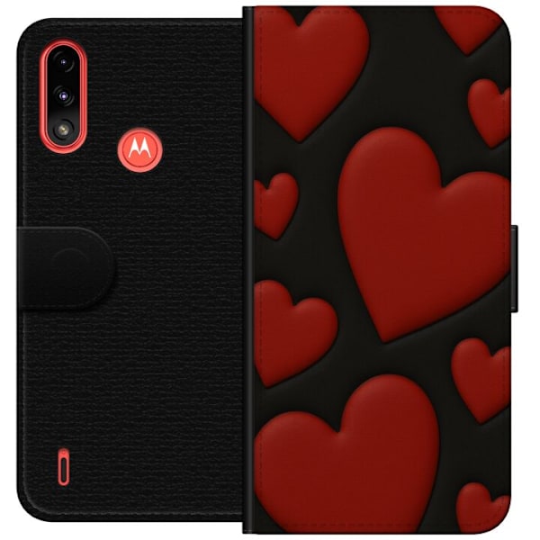 Motorola Moto E7 Power Lompakkokotelo Punaiset Samettisydämet