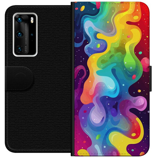 Huawei P40 Pro Plånboksfodral Color Splash Abstrakt Konst Design Färgstarkt Mönster Modern Populär Väggkonst Grafiskt Trend