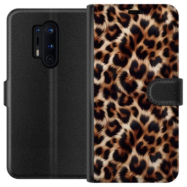 Kompatibel Tegnebogsetui til OnePlus 8 Pro Nær billede af leopardmønster med bløde pelsdetaljer i brune og sorte nuancer