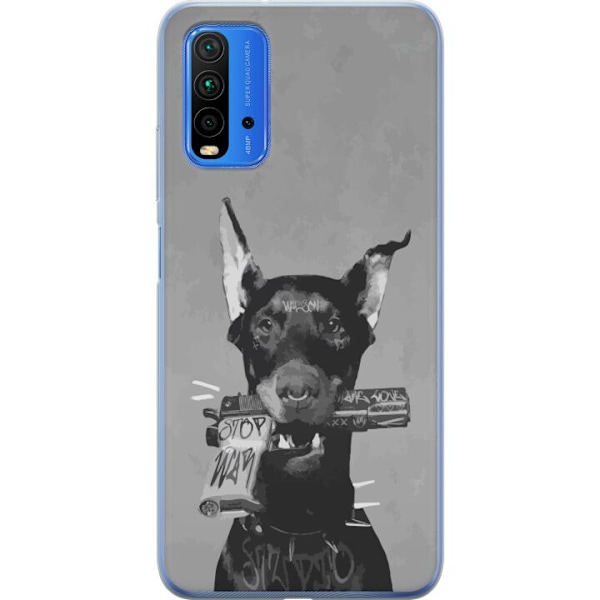 Xiaomi Redmi 9T Genomskinligt Skal Grå Hund Grafisk Design Tuff Djurmotiv Street Art Urban Trend Hundälskare Stil Populärt Motiv