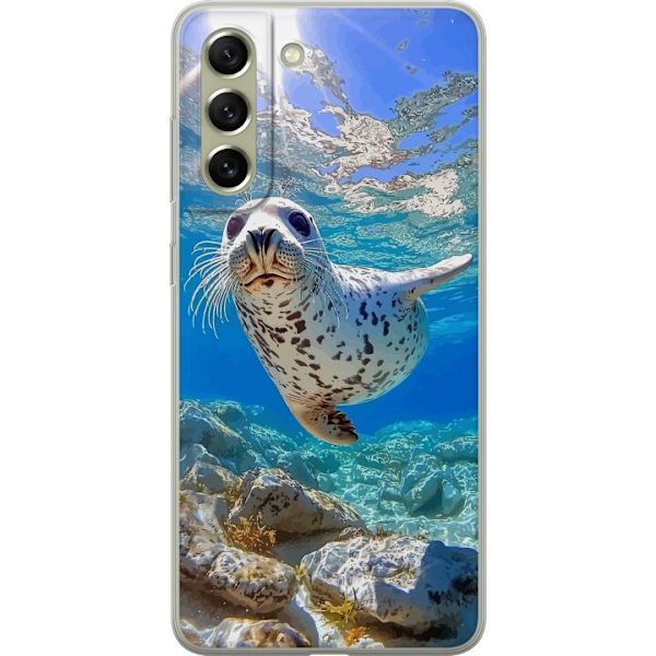Samsung Galaxy S21 FE 5G Genomskinligt Skal Säl Hav Simmande Djurmotiv Natur Vattenmotiv Blå Design Marint Tema Populärt Motiv Djurliv