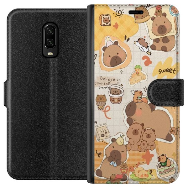 OnePlus 6T Tegnebogsetui Kawaii capybara mobilskal med gulliga djurmotiv