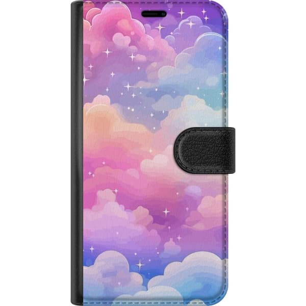 Kompatibel Tegnebogsetui til Apple iPhone 14 Plus Magisk motiv med bløde skyer og glitrende stjerner i pastelfarver pink