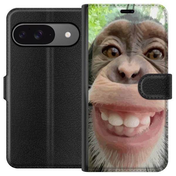 Google Pixel 9 Tegnebogsetui Chimp Selfie Rolig Grafisk Design Abe Dyremotiv Trendy Sjovt Motiv Populært Urban Kunst Stil
