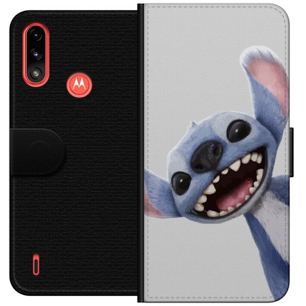 Motorola Moto E7 Power Plånboksfodral Stitch i Fart – Kawaii Design för Fans & Barn