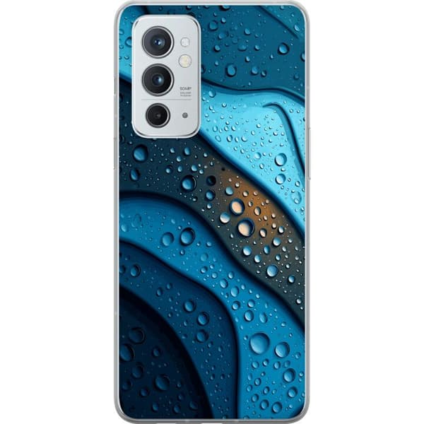 Kompatibelt Mobildeksel til OnePlus 9RT 5G Blå abstrakte bølger med glitrende vanndråper i moderne grafisk design blå