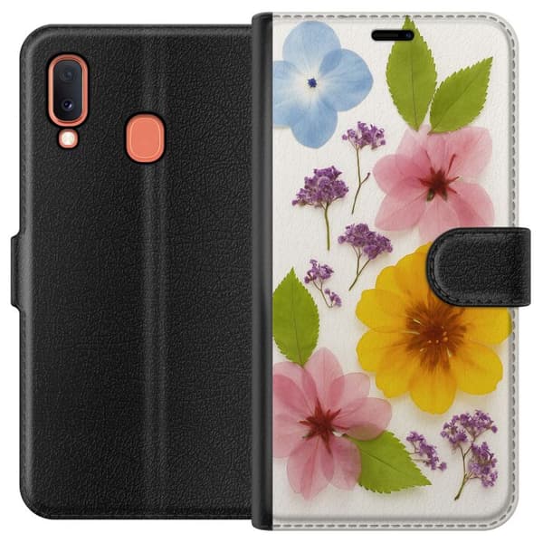 Kompatibelt Plånboksfodral till Samsung Galaxy A20e Pressade blommor