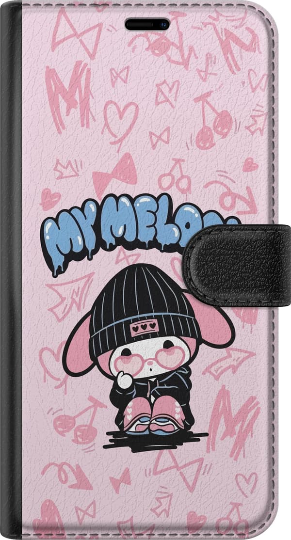 Kompatibel Tegnebogsetui til Apple iPhone 12 Pro Tegnet kaninfigur med sort hue og lyserøde hjertebriller med graffiti-detaljer på lyserød baggrund pink